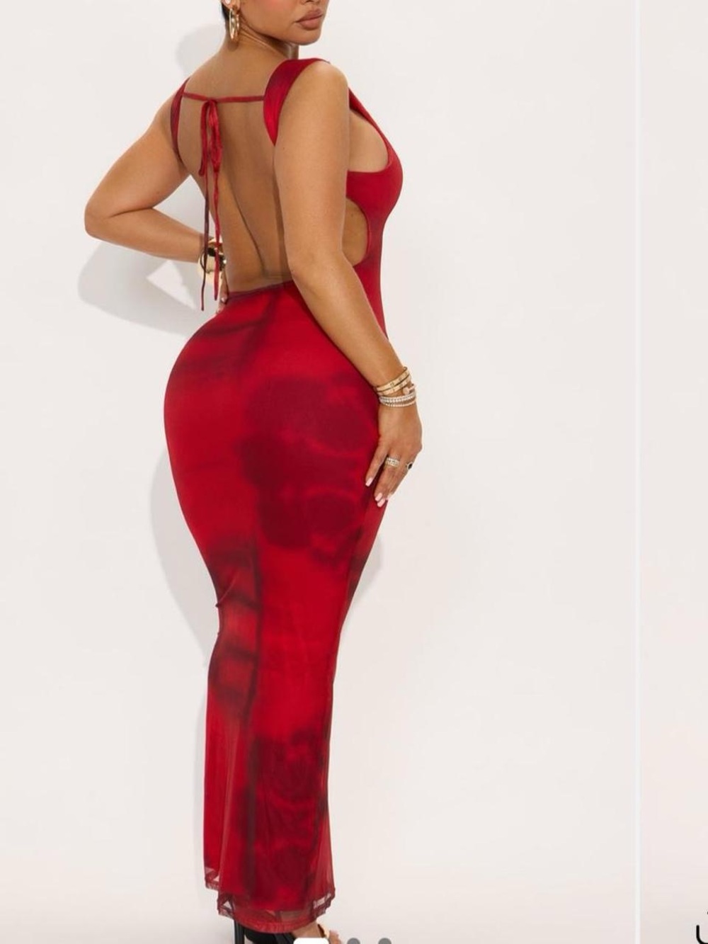 Fashion Nova Red Backless Maxi Dress with Tie-Back